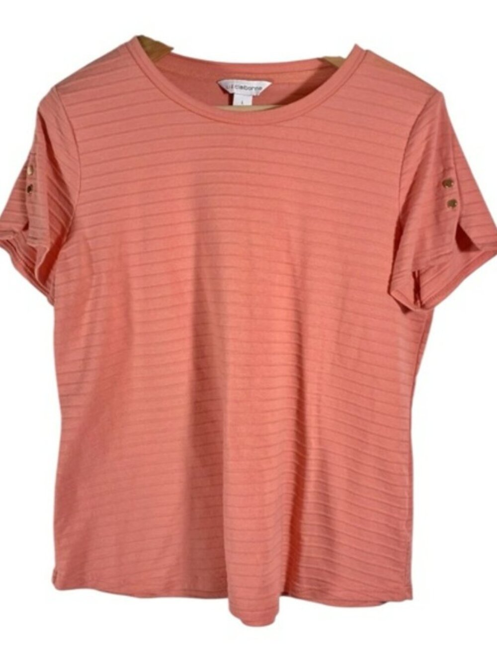 Women’s Liz Claiborne Coral Striped Textured Golden Button Blouse, L